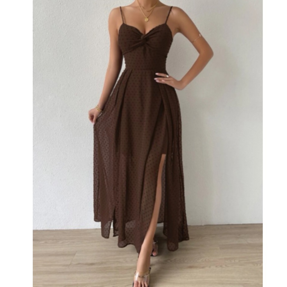 Luxe Swiss dot front tie backless wrap cami maxi dress - Picture 12 of 16